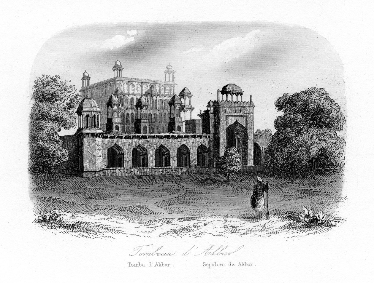 Nagy Akbar sírja, Sikandra, India, 1840. alkotó: N. Remond