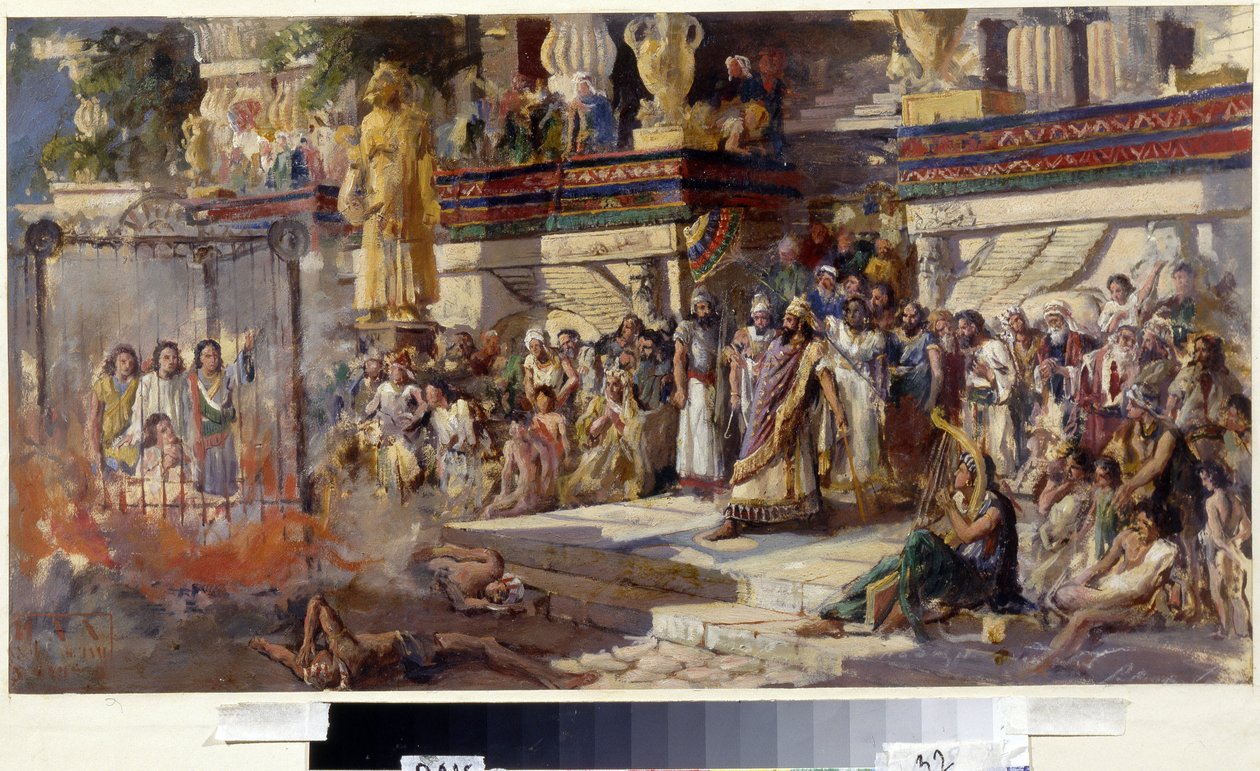 A három fiatal zsidó a tüzes kemencében (The Three Young Men In The Fiery Furnace). II. Nabukodonozor, Babilon királya ie 605 és 562 között, tűzbe dobta azt a három zsidót, akik nem voltak hajlandók meghajolni aranyszobra előtt. Aztán Q alkotó: N. T. Malyshev