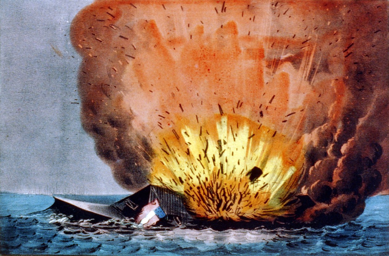 Amerikai polgárháború (1861-1865): Hampton Roads-i csata március 8-9. alkotó: N. and Ives J.M. (1824 95) Currier