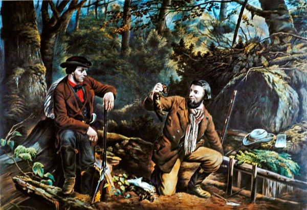 Úttörő élet Amerikában: Mink Trapping alkotó: Currier and Ives
