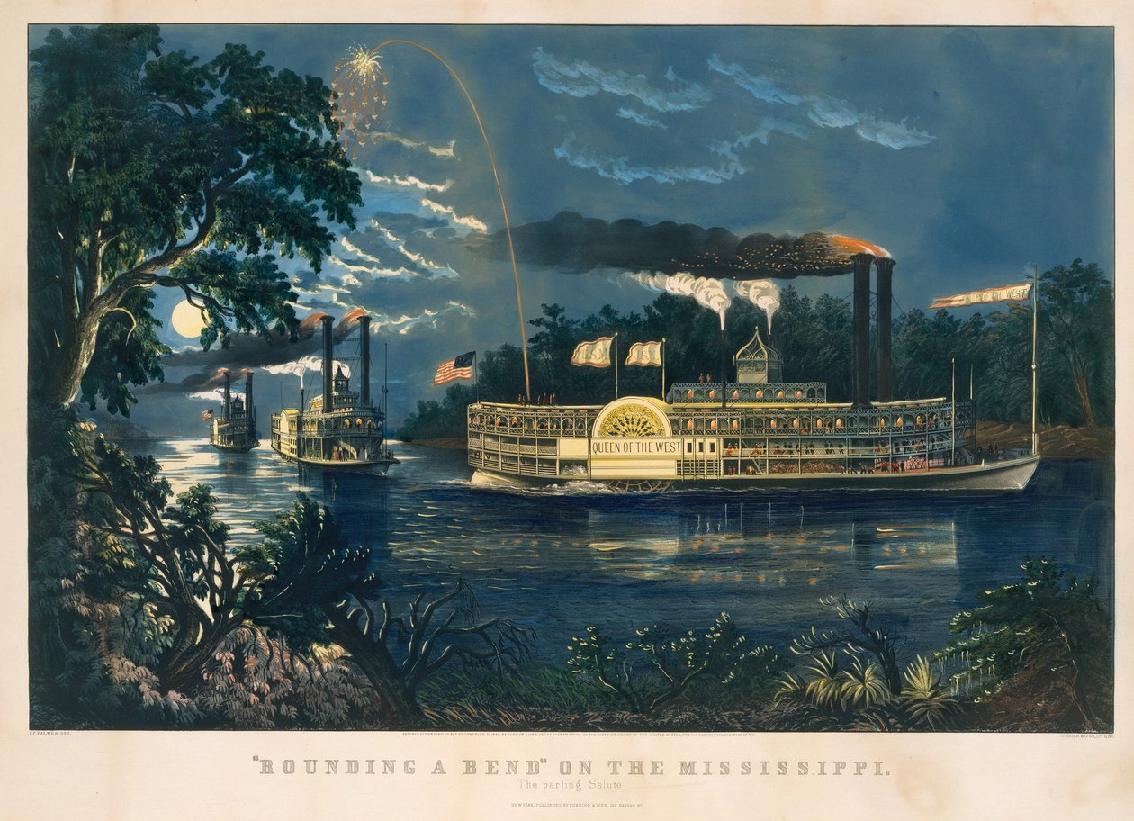 "Rounding a Bend" a Mississippin – Az elválás tisztelgés alkotó: Currier and Ives