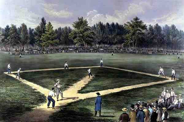 The American National Game of Baseball, Grand Match The Championship at The Elysian Fields, Hoboken, N.J. 1866 (színes litho) alkotó: Currier and Ives