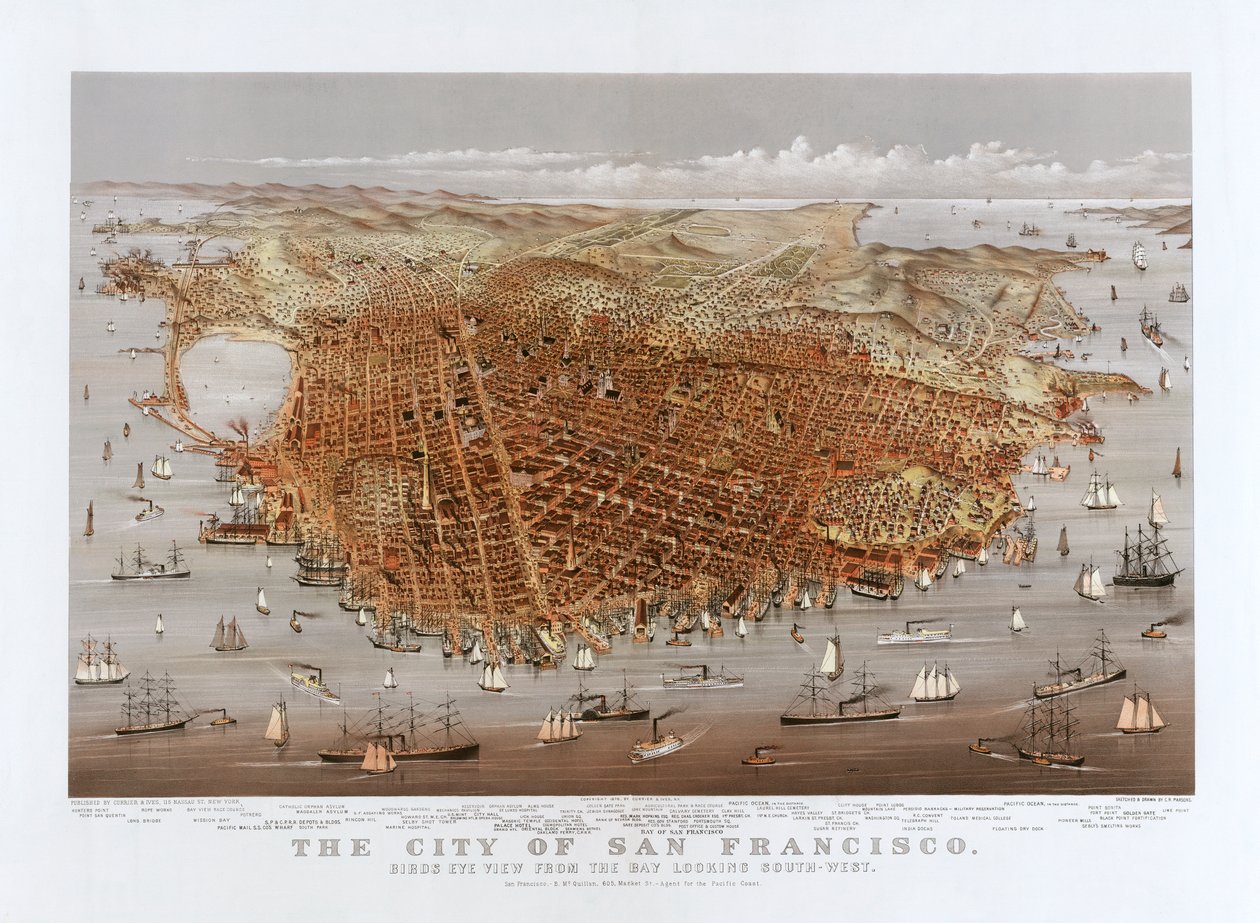 San Francisco városa, Currier & Ives, 1878 körül (színes litho) alkotó: Currier and Ives
