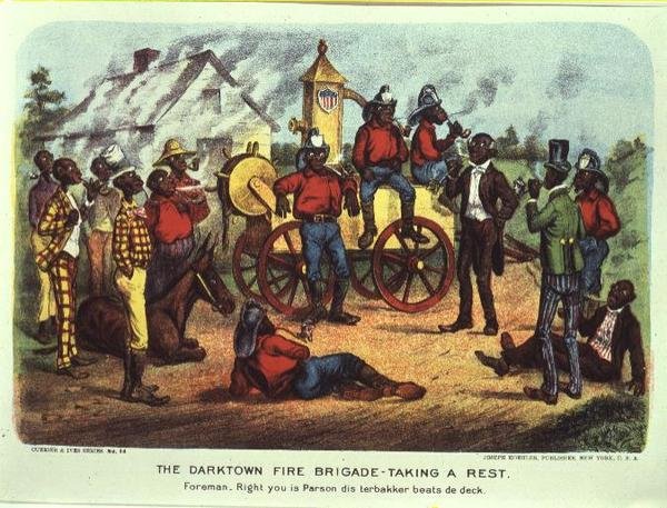 A sötétvárosi tűzoltóság pihen (színes litó) alkotó: Currier and Ives