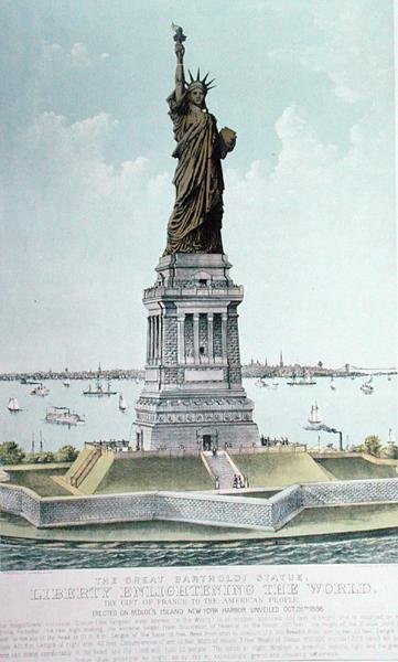 A Nagy Bartholdi-szobor, Szabadság megvilágosítja a világot (színes litó) alkotó: Currier and Ives
