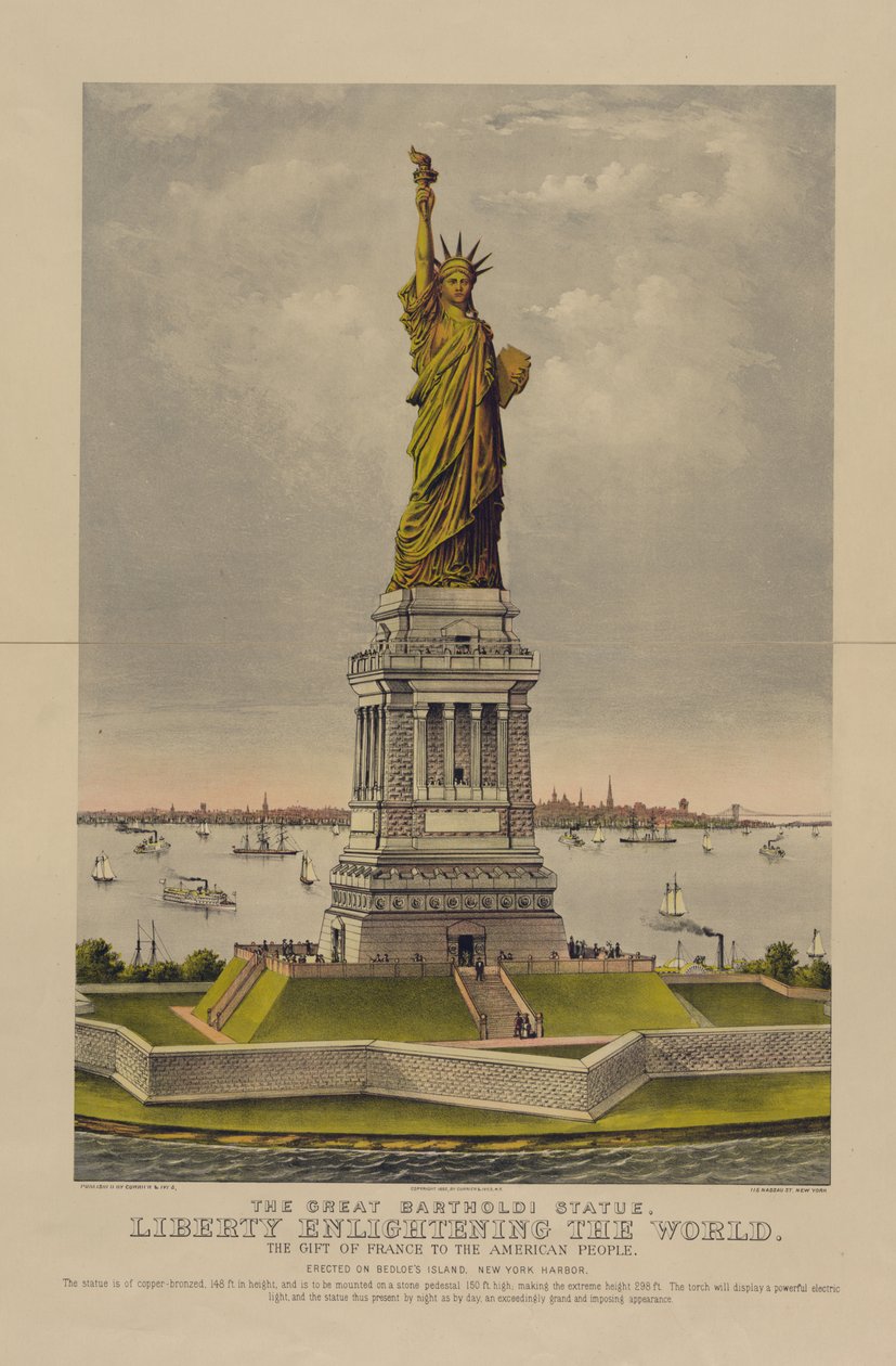 A Nagy Bartholdi-szobor, A világot megvilágosító szabadság, Franciaország ajándéka az amerikai népnek, 1885 körül (kromolitográfia) alkotó: Currier and Ives