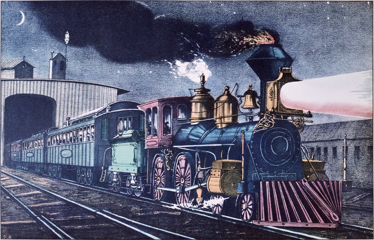 The Night Express, 1860 körül (színes litó) alkotó: Currier and Ives