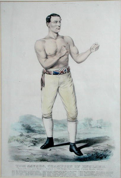 Tom Sayers (1826-65) Anglia bajnoka, megjelent 1860-ban (színes litográfia) alkotó: Currier and Ives