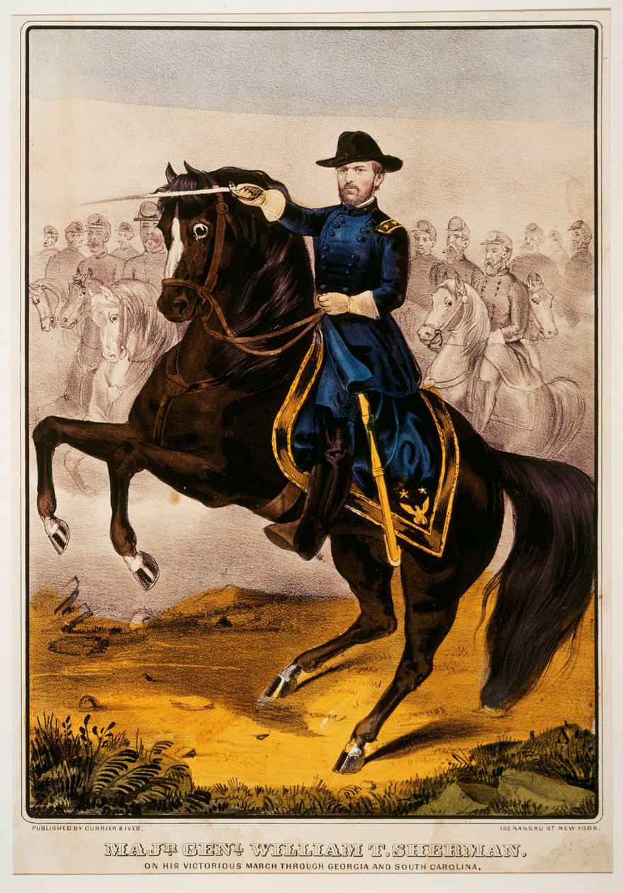William Tecumseh Sherman, uniós tábornok az amerikai polgárháború idején ... (színes nyomat) alkotó: N. and Ives J.M. (1824 95) Currier