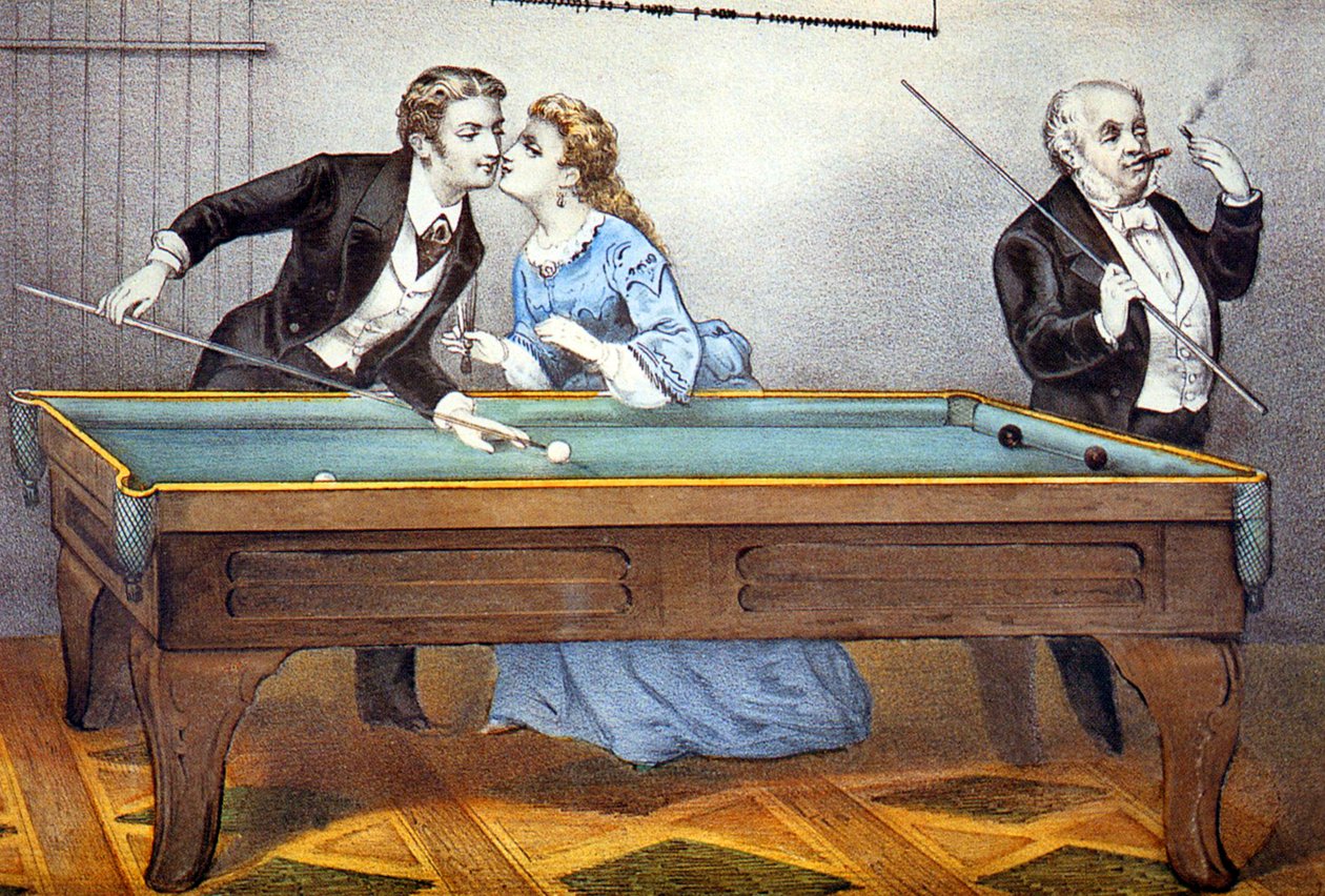 csók biliárdjáték közben alkotó: N. and Ives J.M. (1824 95) Currier