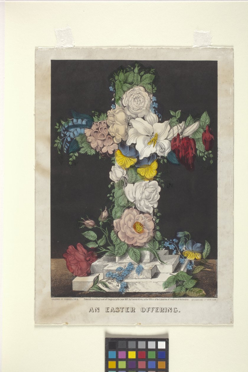 Húsvéti felajánlás (kézzel színezett litográfia) alkotó: N. and Ives J.M. (1824 95) Currier