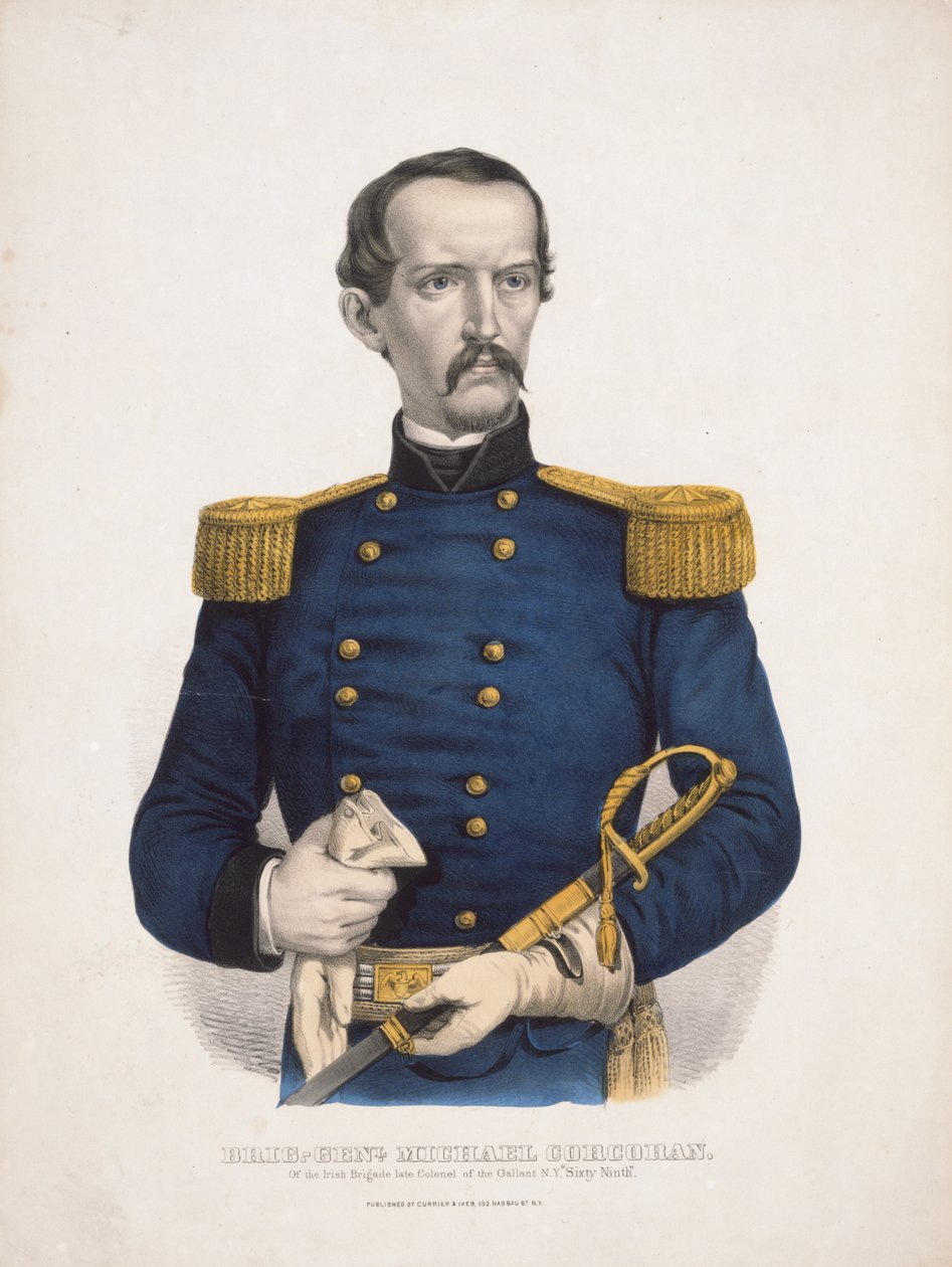 dandártábornok. Michael Corcoran, az Ír Brigád néhai ezredese, a vitéz N.Y. "Hatvankilencedik" alkotó: Currier and Ives