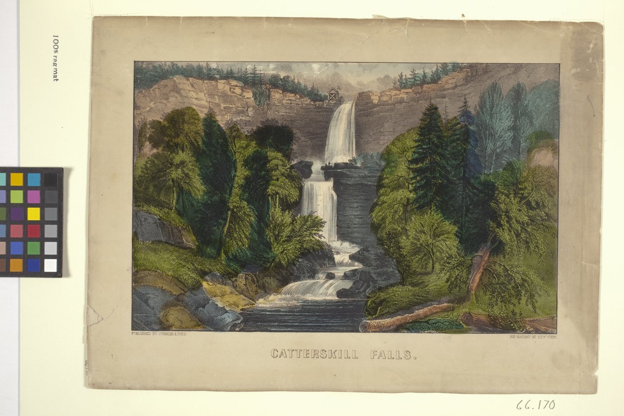 Catterskill-vízesés (kézzel színezett litográfia) alkotó: N. and Ives J.M. (1824 95) Currier