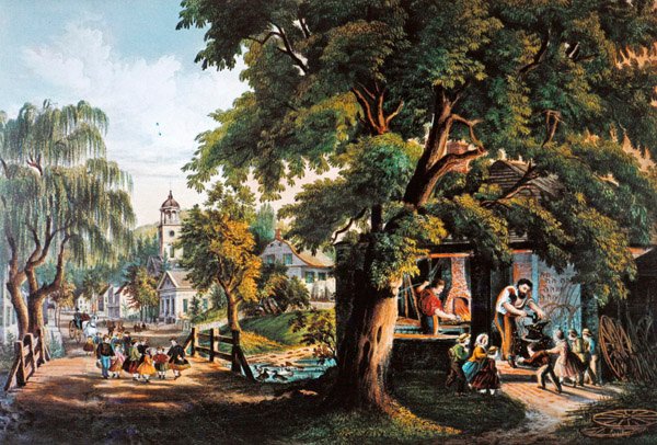 Vidéki élet az USA-ban: The Village Blacksmith alkotó: Currier and Ives