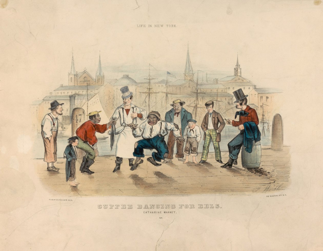 Kávétánc angolnak – Catharine Market (New York-i élet) alkotó: Currier and Ives
