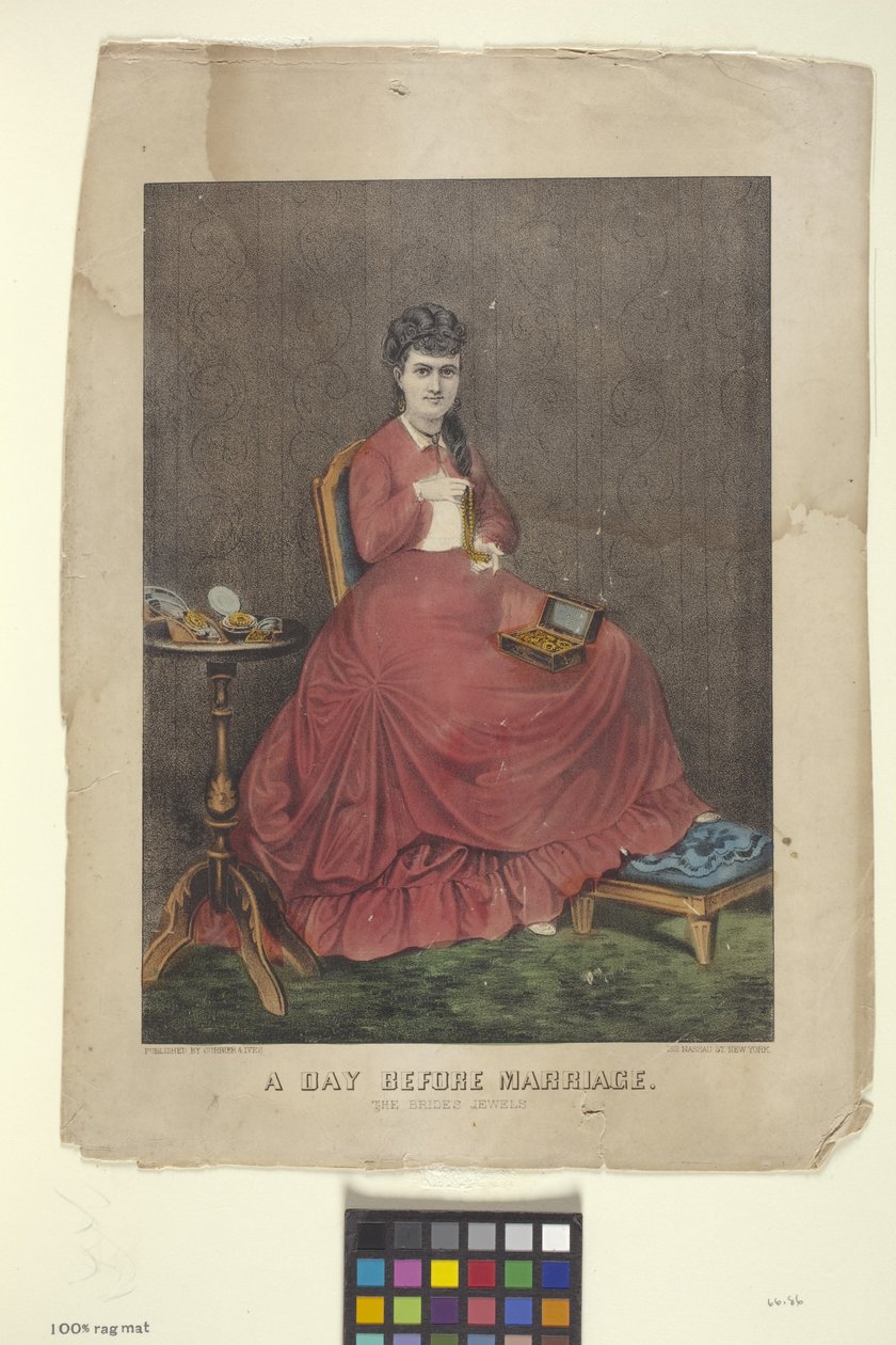 Házasság előtti nap (kézzel színezett litográfia) alkotó: N. and Ives J.M. (1824 95) Currier