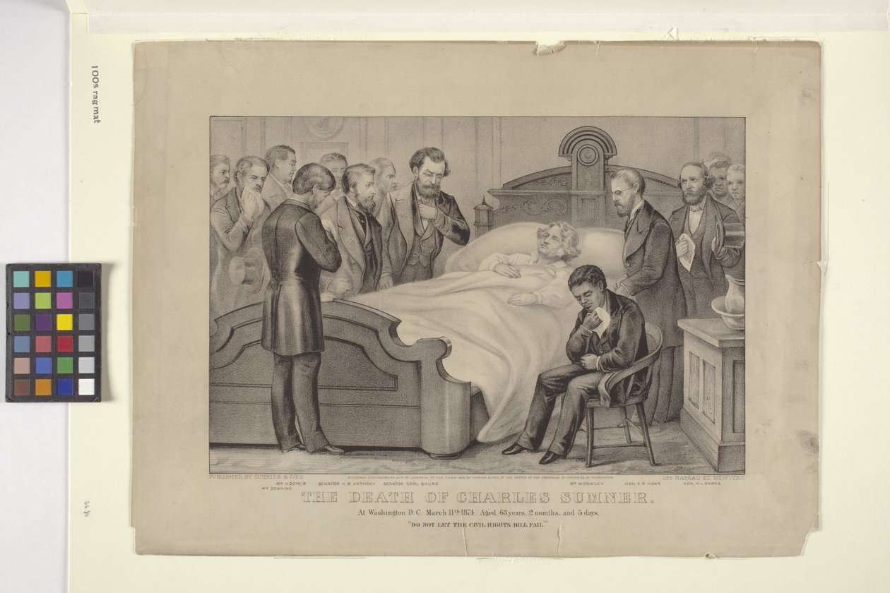 Charles Sumner halála (litográfia) alkotó: N. and Ives J.M. (1824 95) Currier
