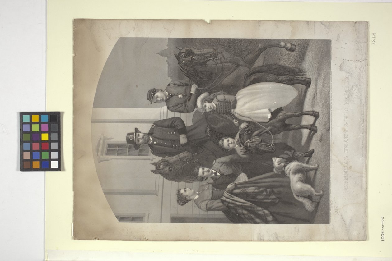 Grant tábornok és családja (kézzel színezett litográfia) alkotó: N. and Ives J.M. (1824 95) Currier