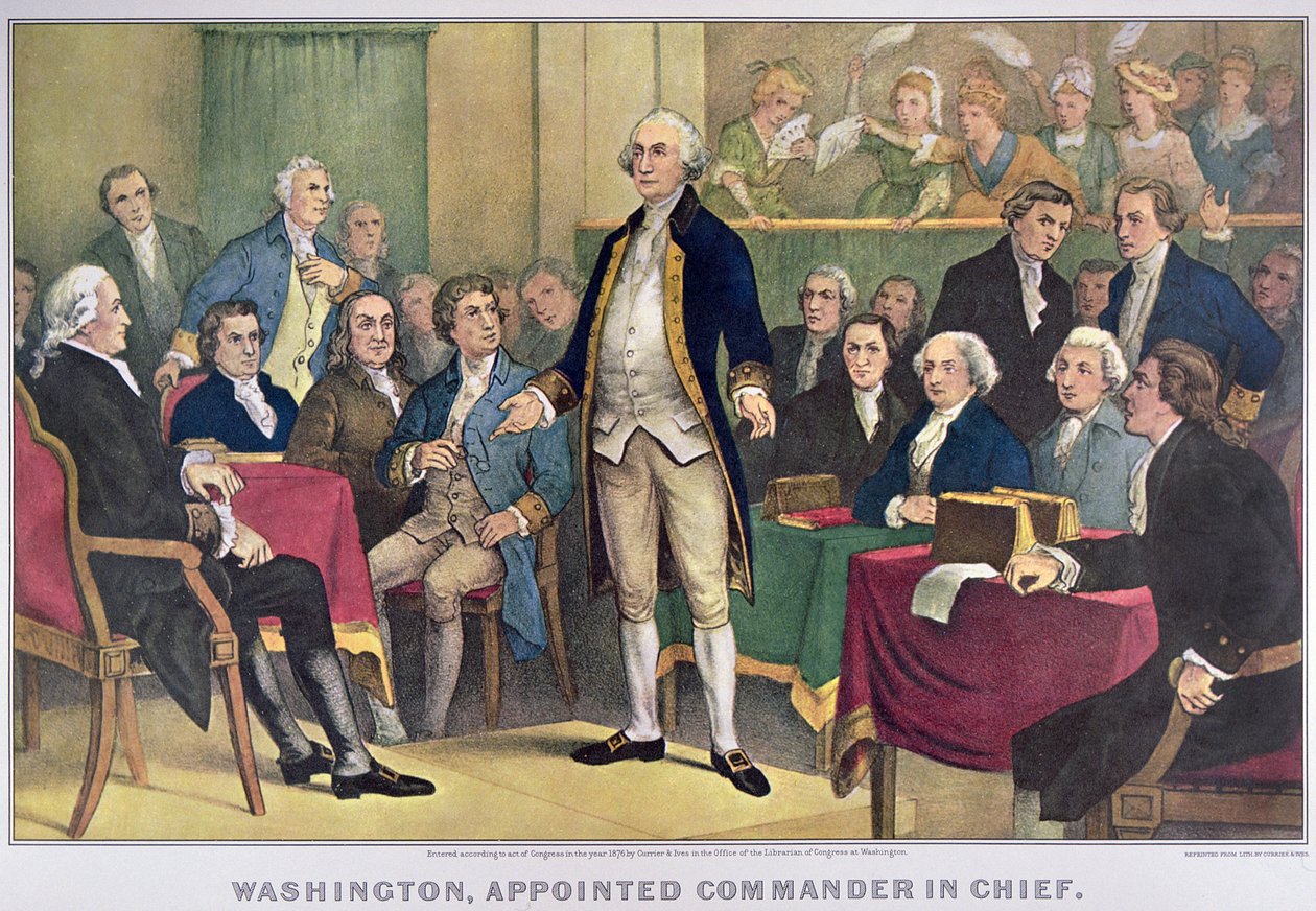 George Washington (1732-99) kinevezett főparancsnok, megjelent 1876 (színes litho) alkotó: Currier and Ives