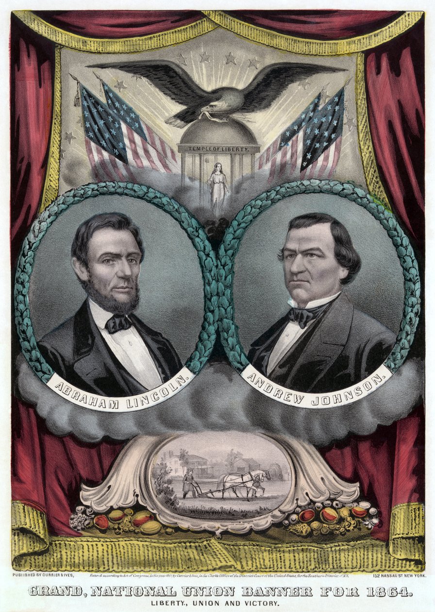 Grand National Union Banner 1864-re (színes litográfia) alkotó: Currier and Ives