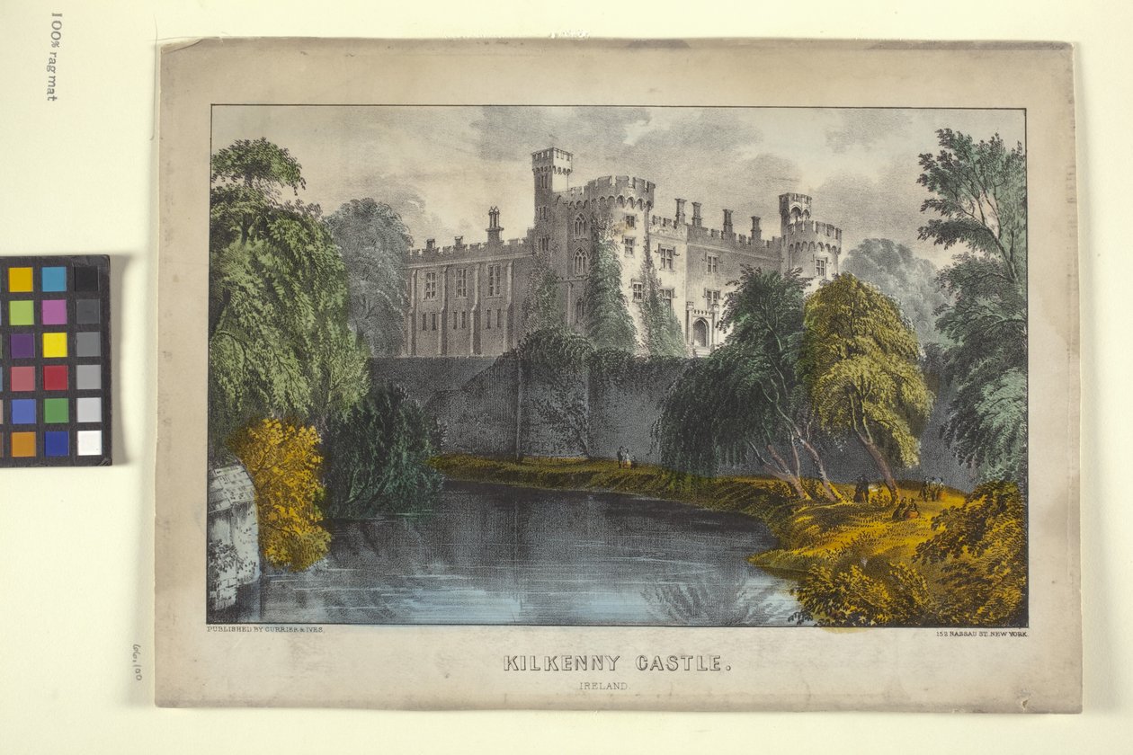 Kilkenny kastély, Írország (kézzel színezett litográfia) alkotó: N. and Ives J.M. (1824 95) Currier