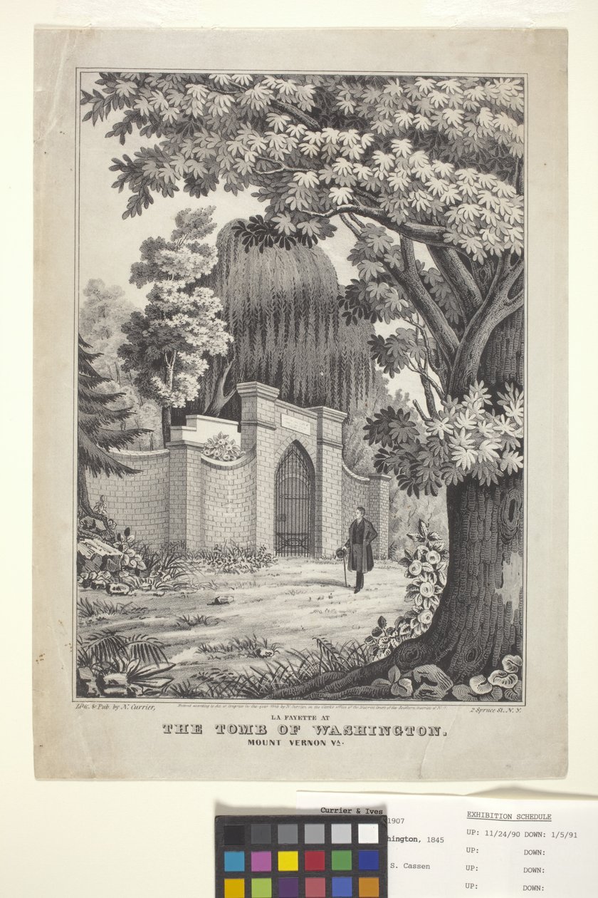 Lafayette Washington sírjánál (kézzel színezett litográfia) alkotó: N. and Ives J.M. (1824 95) Currier