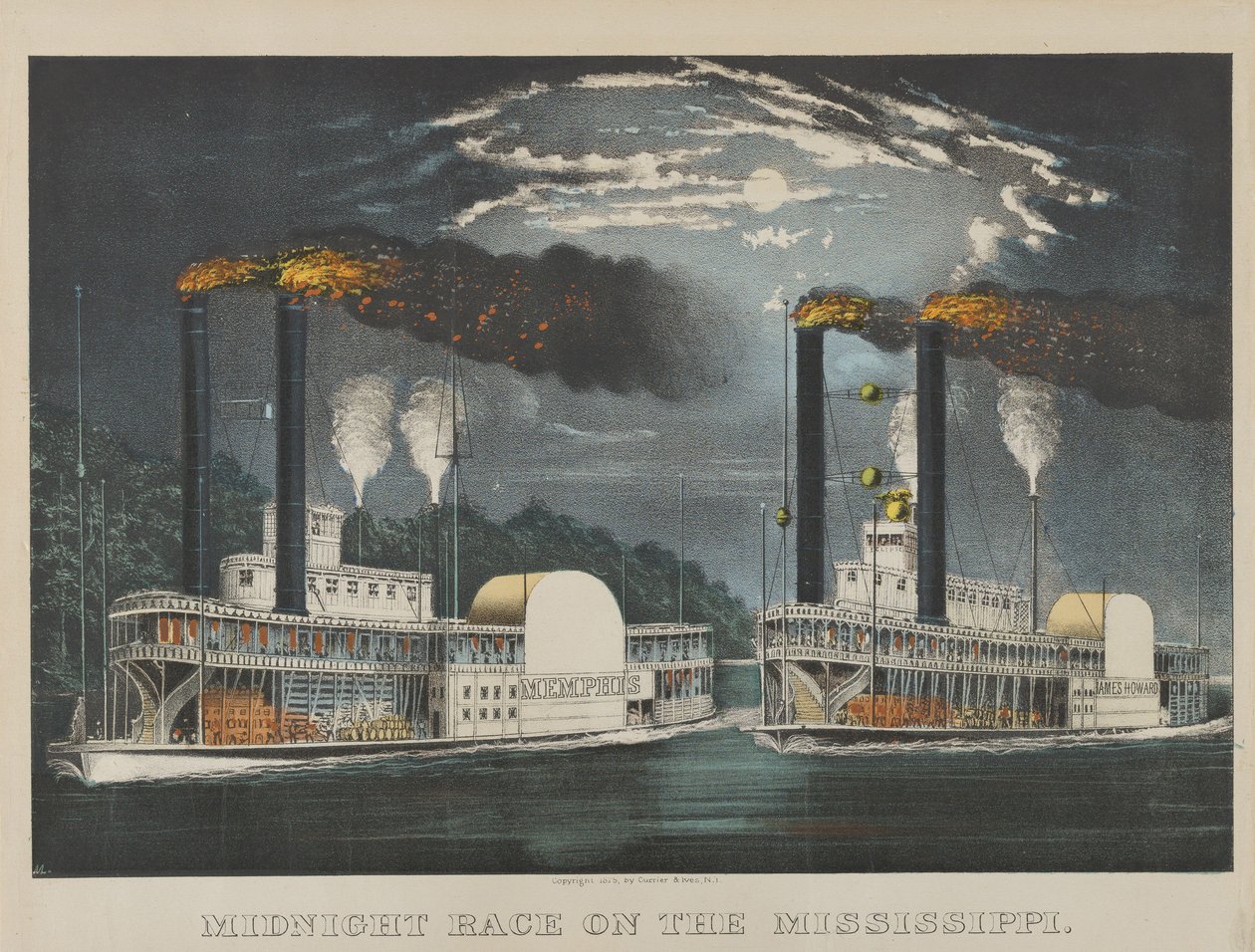 Midnight Race a Mississippin alkotó: Currier and Ives