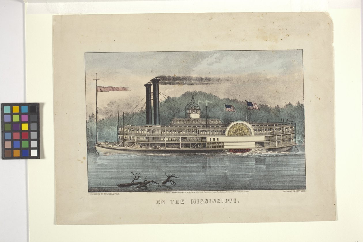 A Mississippin (kézzel színezett litográfia) alkotó: N. and Ives J.M. (1824 95) Currier