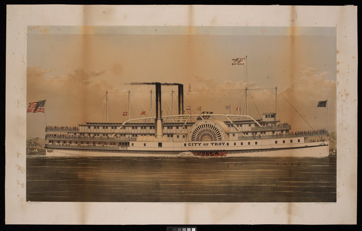 Paddle Steamer City of Troy Citizens Line Troy és Saratoga (litográfia, színes) alkotó: N. and Ives J.M. (1824 95) Currier