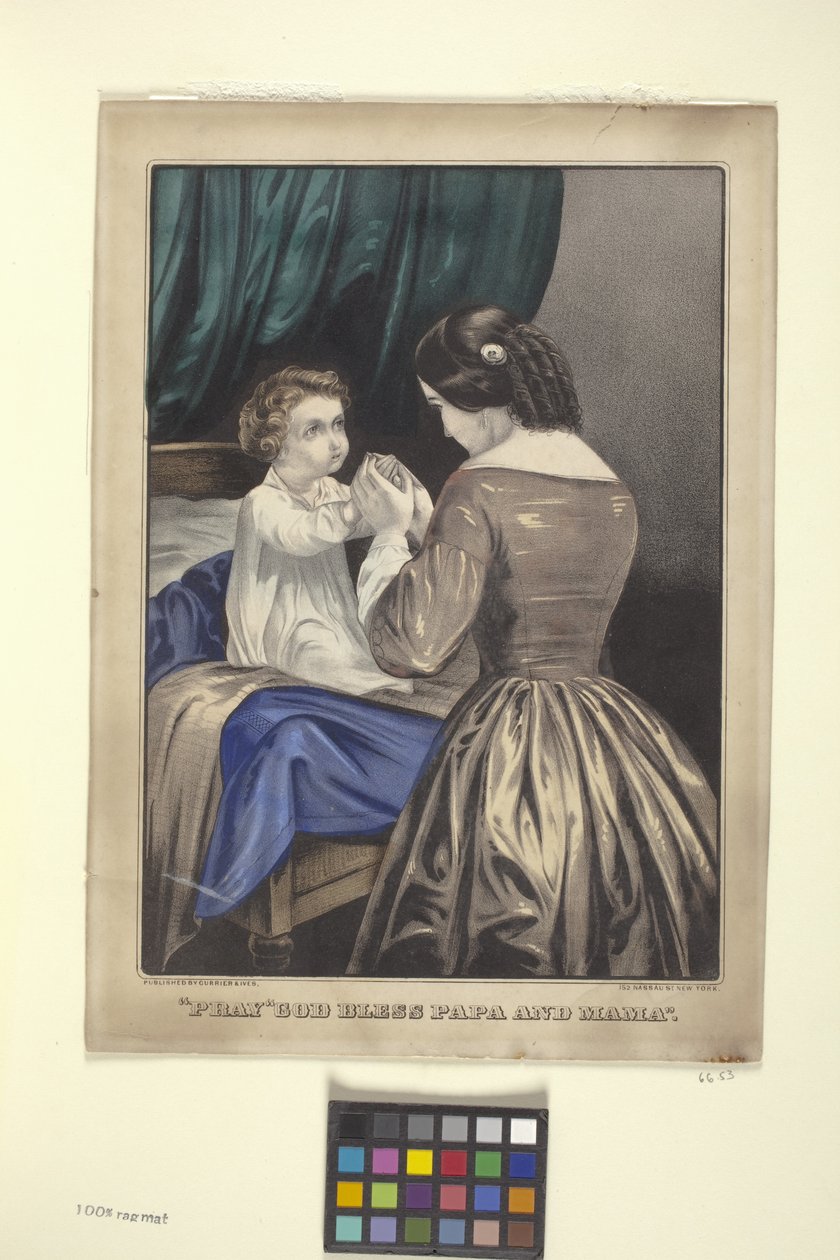 "Imádkozz! Isten áldja a papát és a mamát" (kézzel színezett litográfia) alkotó: N. and Ives J.M. (1824 95) Currier