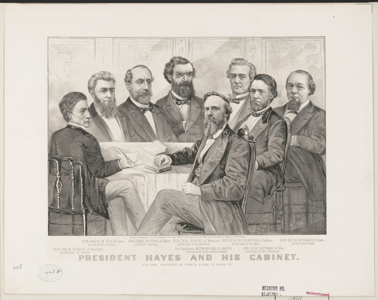 Hayes elnök és kabinetje, 1877 körül (litho) alkotó: Currier and Ives