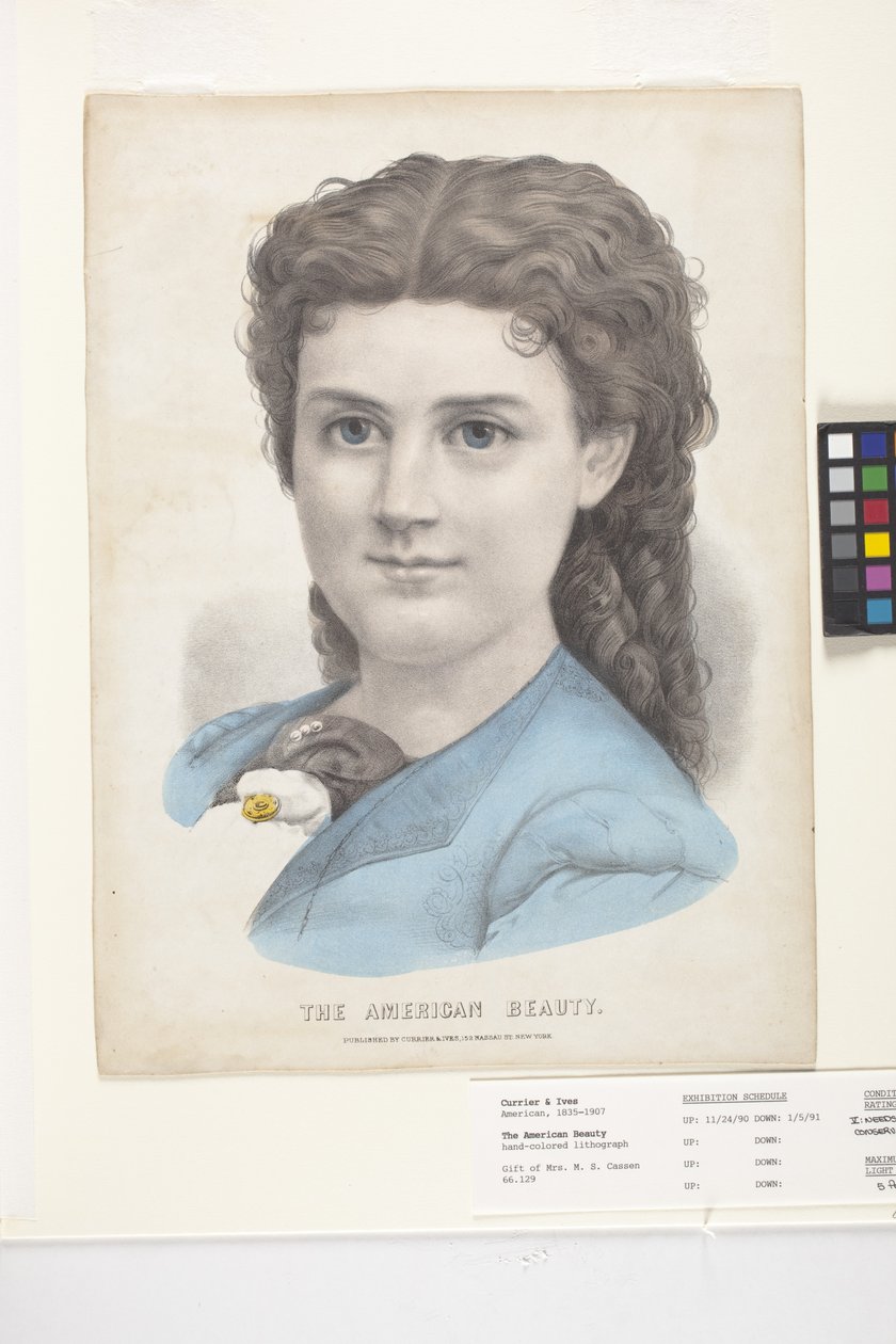 Az amerikai szépség (kézzel színezett litográfia) alkotó: N. and Ives J.M. (1824 95) Currier