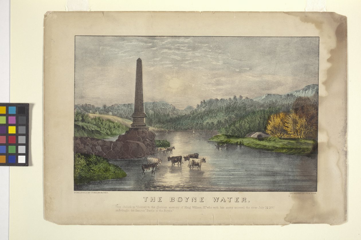 The Boyne Water (kézzel színezett litográfia) alkotó: N. and Ives J.M. (1824 95) Currier