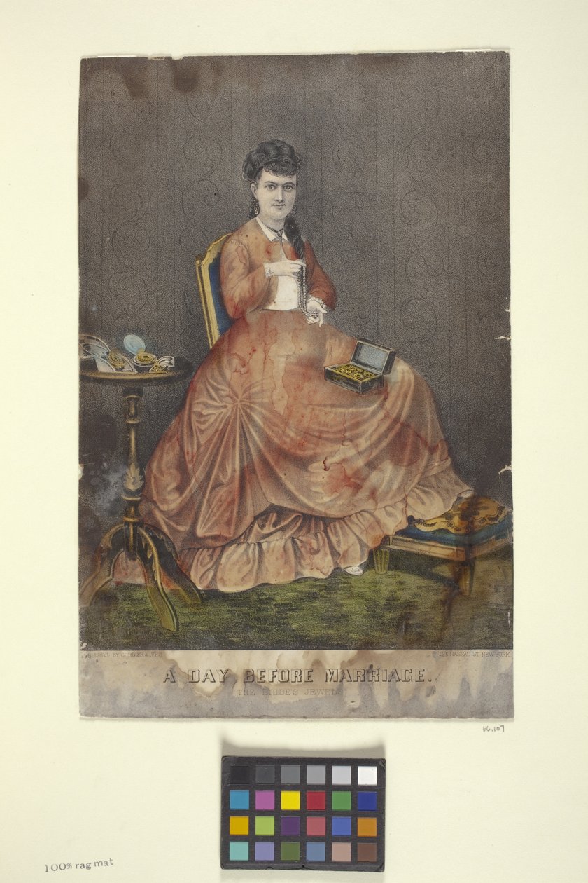 Házasság előtti nap (kézzel színezett litográfia) alkotó: N. and Ives J.M. (1824 95) Currier