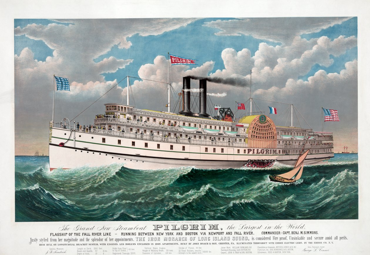 The Grand New Steamboat Pilgrim, 1883 körül (színes litó) alkotó: Currier and Ives