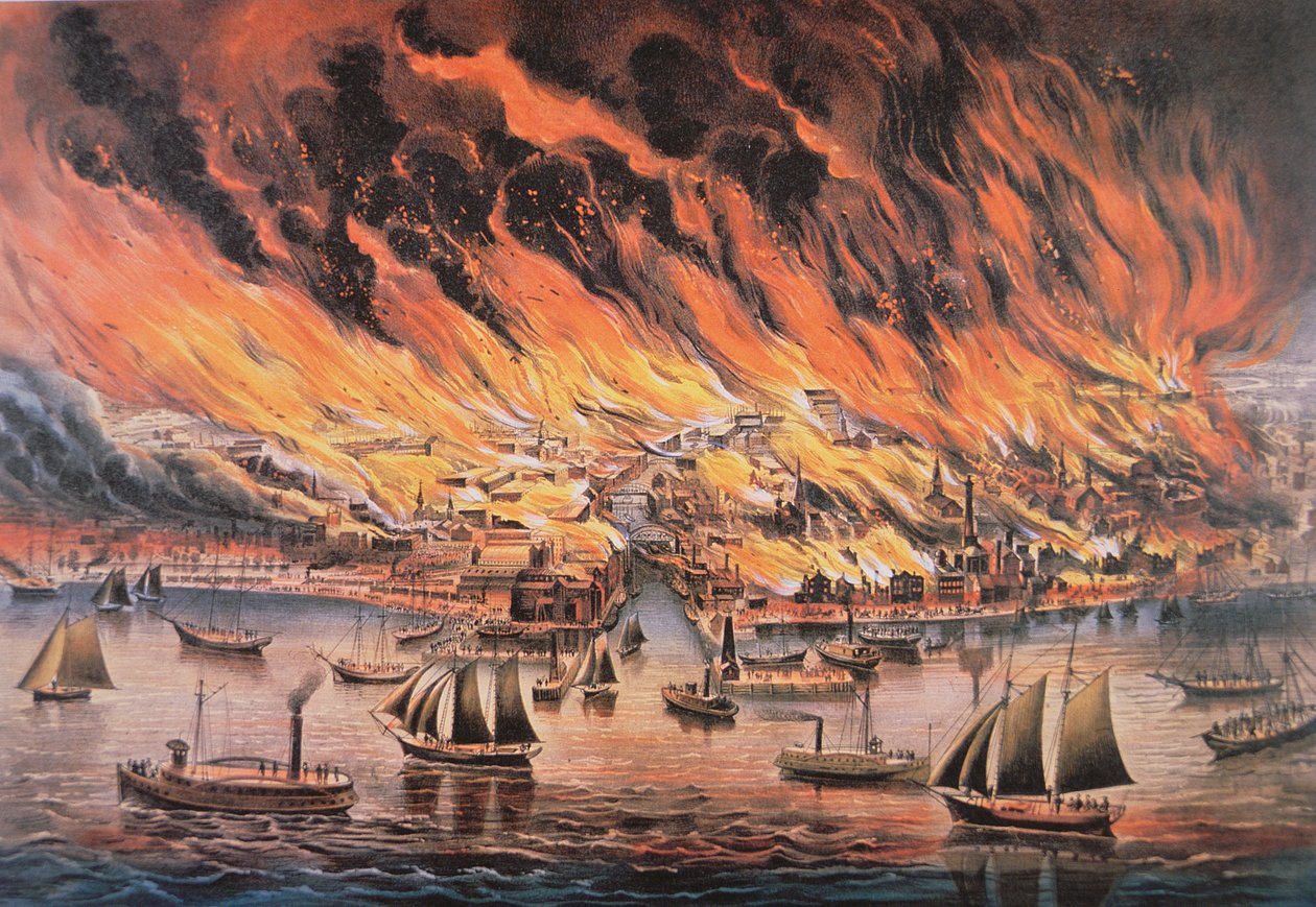 A chicagói nagy tűzvész alkotó: Currier and Ives