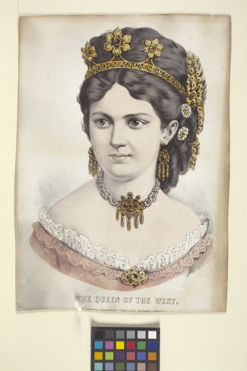 A Nyugat királynője (kézzel színezett litográfia) alkotó: N. and Ives J.M. (1824 95) Currier
