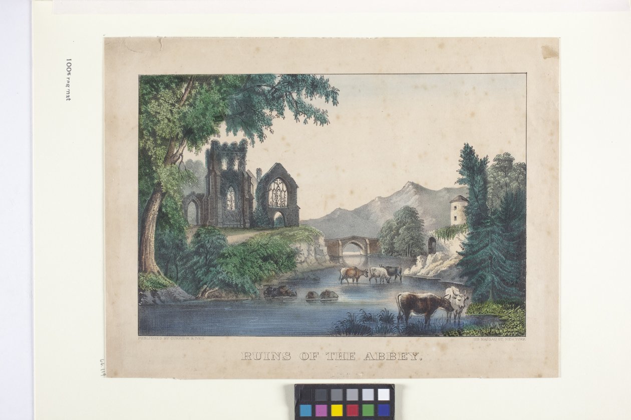 Az apátság romjai (kézzel színezett litográfia) alkotó: N. and Ives J.M. (1824 95) Currier