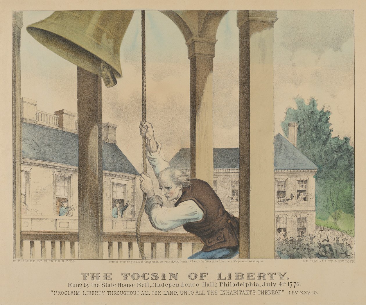 A Tocsin of Liberty a philadelphiai State House Bell-nél, 1776. július 4-én alkotó: Currier and Ives