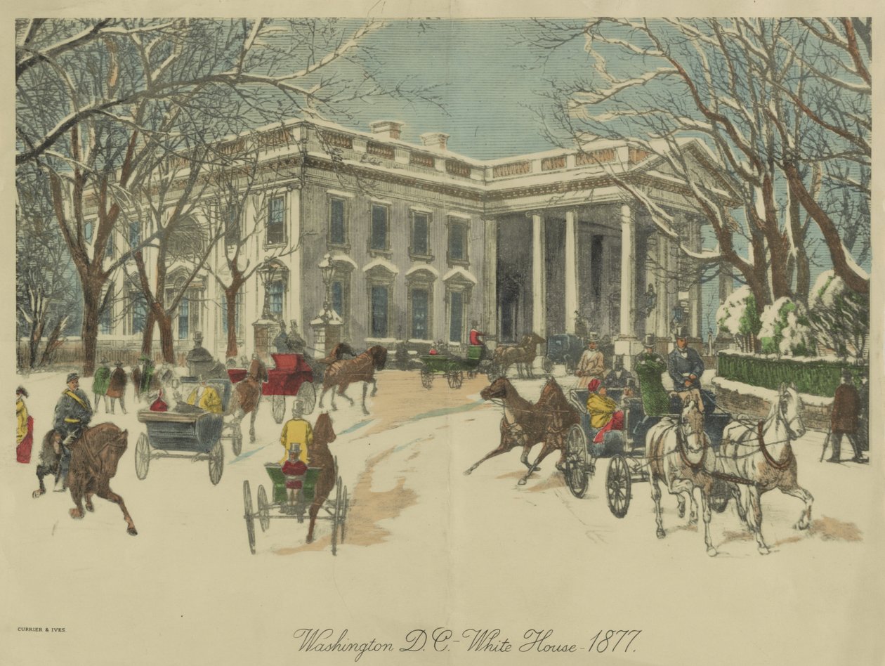 The White House, Washington D.C. 1877 (színes litográfia) alkotó: Currier and Ives