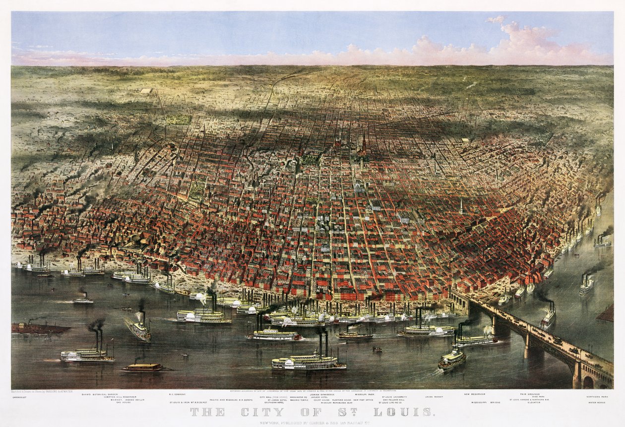 St. Louis városa, 1874 körül (színes litográfia) alkotó: Currier and Ives