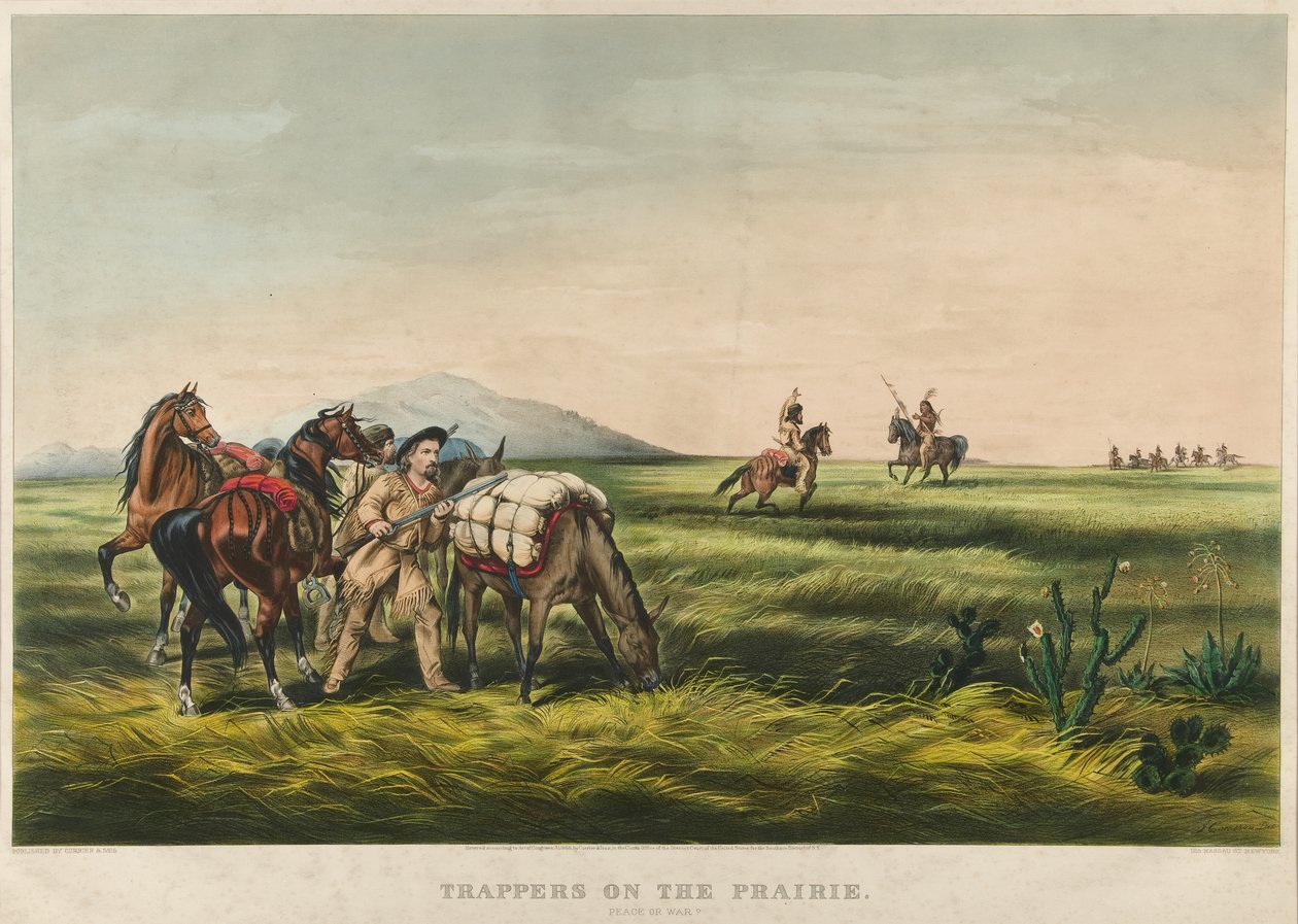Csapdák a prérin / Béke vagy háború? 1866 (színes litográfia) alkotó: Currier and Ives