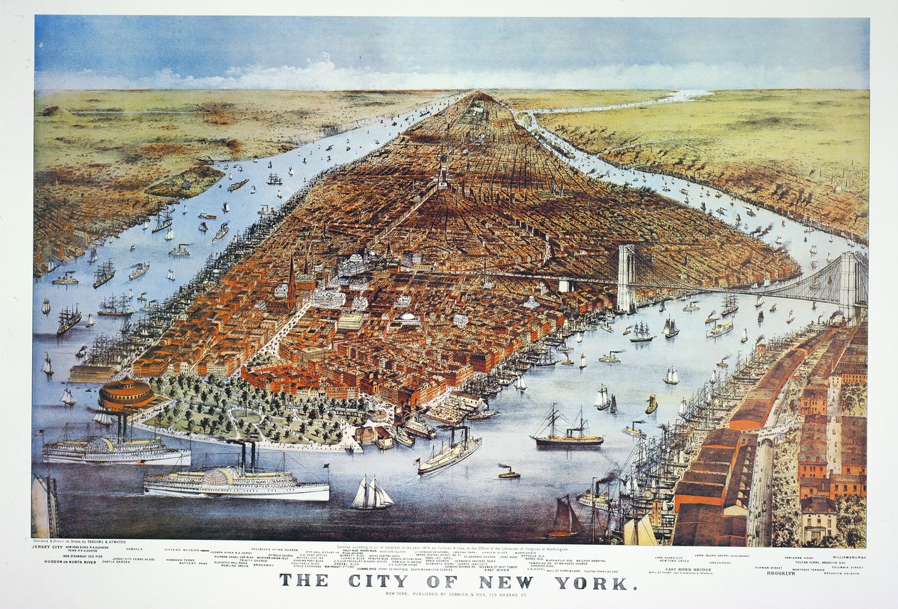 New York városa, 1876 alkotó: N. and Ives, J.M. Currier