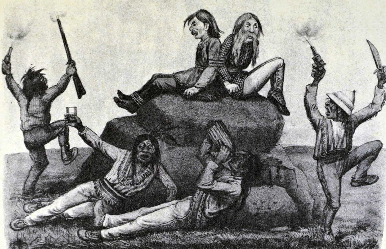 Currier & Ives illusztráció 19. század. Üvöltő hullámzás – a háborús ösvényen (Thomas Worth eredeti rajza, amelyből az eredeti nyomat készült) alkotó: N. and Ives, J.M. Currier
