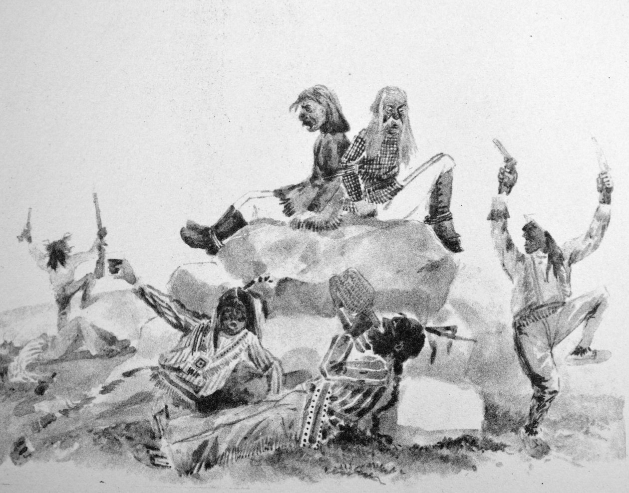 Currier & Ives illusztráció 19. század. Üvöltő hullámzás – a háborús ösvényen (Thomas Worth eredeti rajza, amelyből az eredeti nyomat készült) alkotó: N. and Ives, J.M. Currier