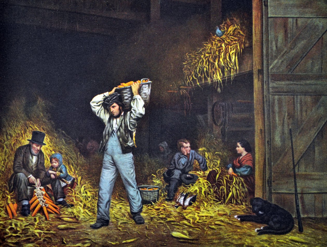 Currier & Ives illusztráció 19. század. Hántolás alkotó: N. and Ives, J.M. Currier