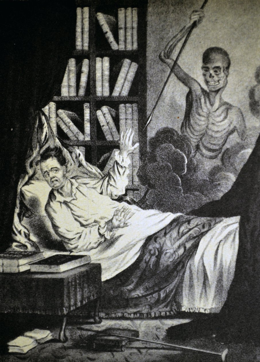 Currier & Ives illusztráció 19. század. A rossz ember a halál órájában alkotó: N. and Ives, J.M. Currier