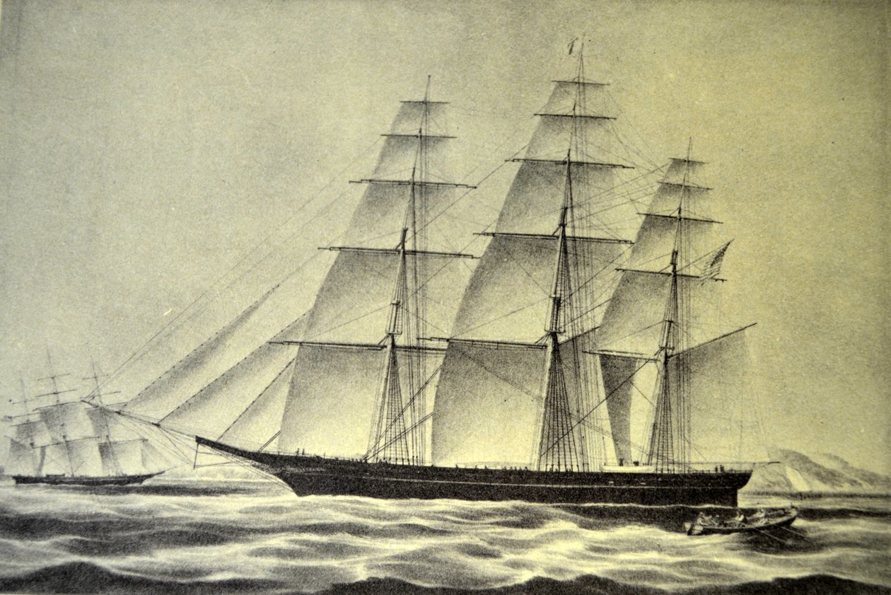 Currier & Ives illusztráció 19. század. A Clipper Hurricane hajó alkotó: N. and Ives, J.M. Currier