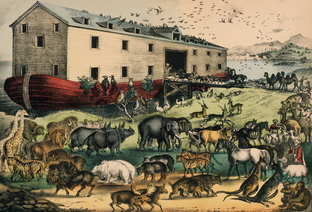 Noé bárkája, 1874–78 (kézzel színezett litográfia) alkotó: N. and Ives, J.M. Currier