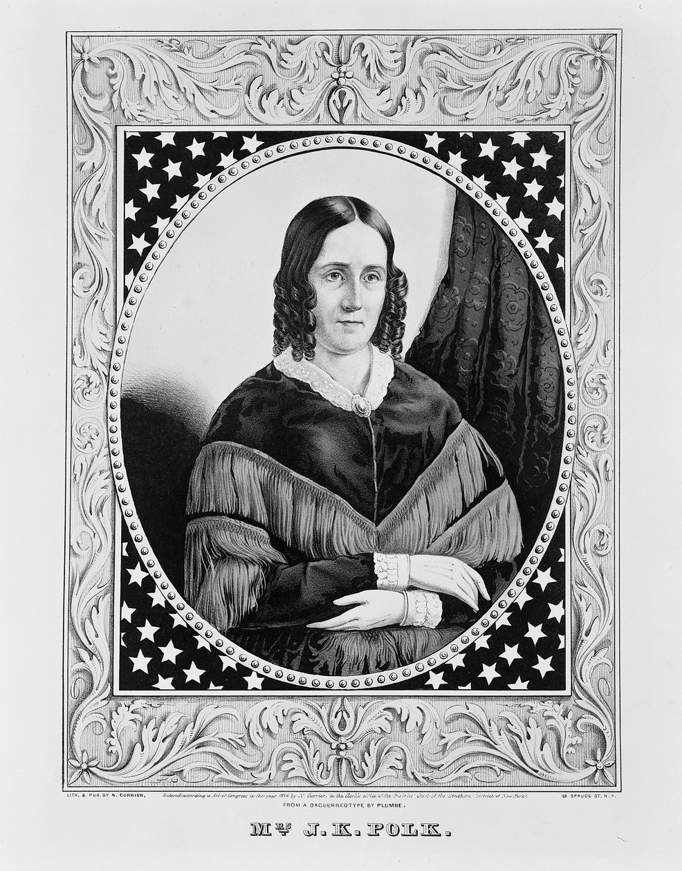 Sara Polk, 1846 alkotó: N. and Ives, J.M. Currier